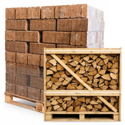 RUF High Heat Wood Briquettes Pallet and Birch Kiln Dried Logs 1.2 m3 Combo Deal